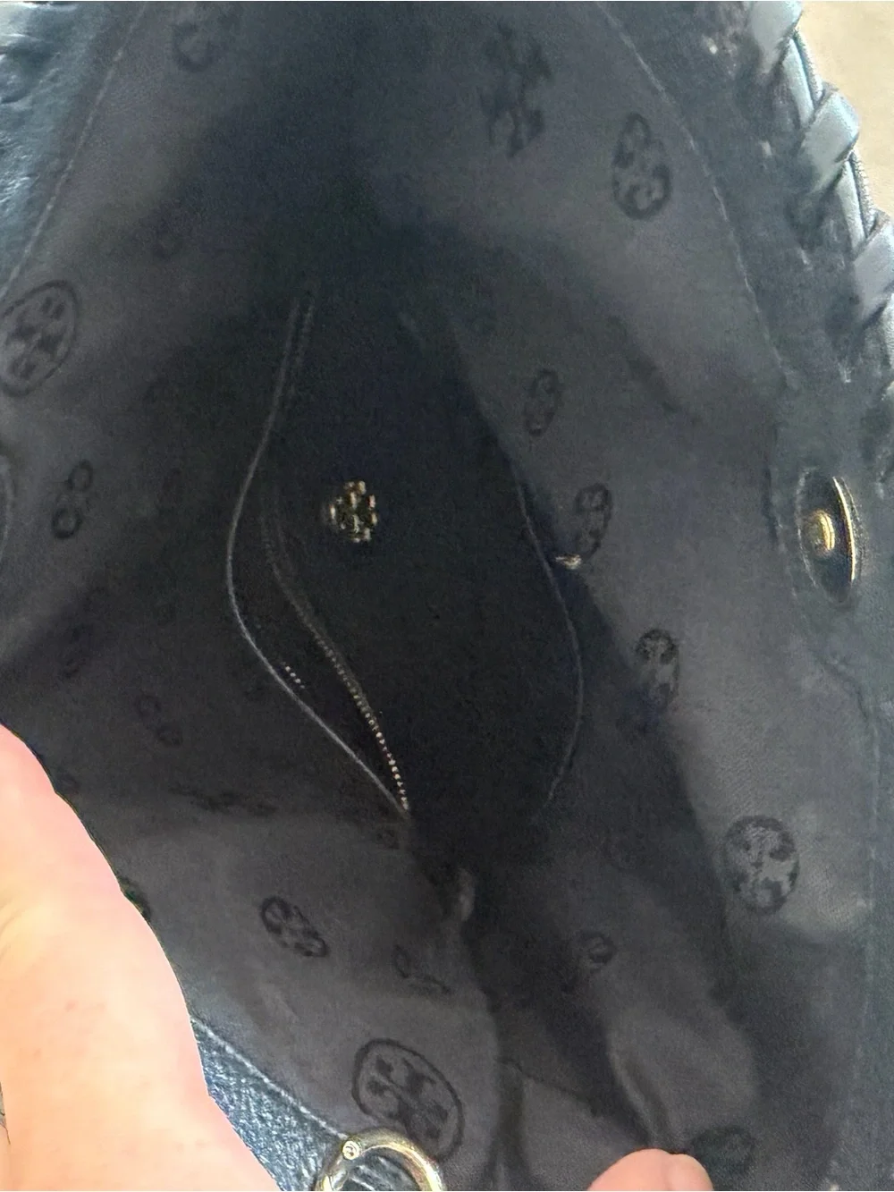Tory Burch Black Leather Whipstitch Chain-Shoulder Bag